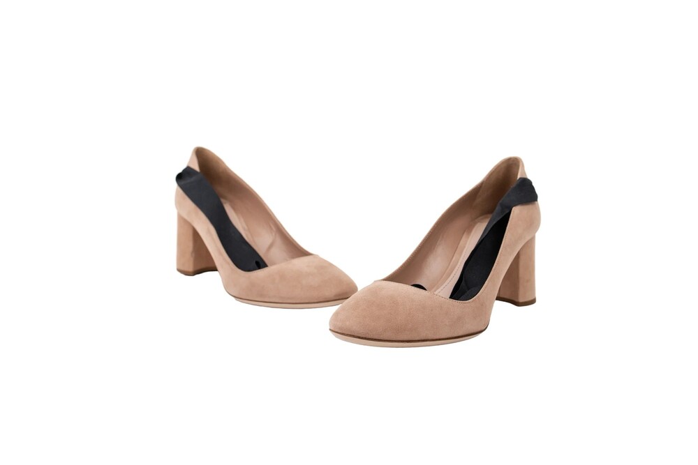 Miu Miu Pink Suede Tie Detail Heels Shoes Size 38.5
